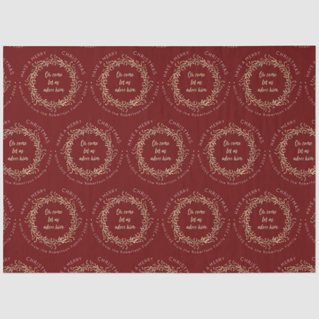 Elegant Christmas Wreath Red Gold Merry Christmas Tissue Paper (Front)