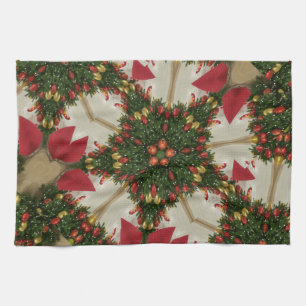 Elegant Christmas Wreath Red Green Kaleidoscopic Kitchen Towel