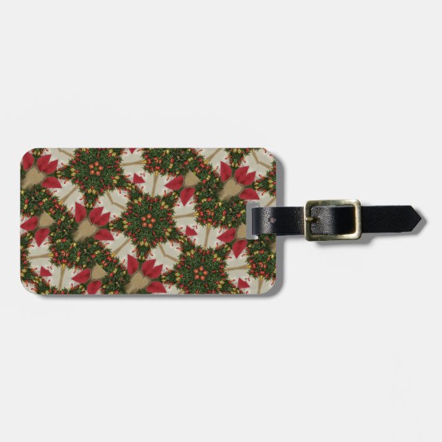 Elegant Christmas Wreath Red Green Kaleidoscopic Luggage Tag (Front Horizontal)