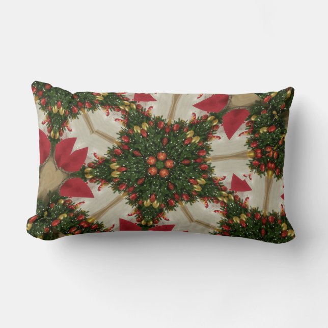 Elegant Christmas Wreath Red Green Kaleidoscopic Lumbar Pillow (Front)