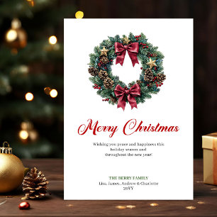 Elegant Christmas Wreath with Pine Cones Card