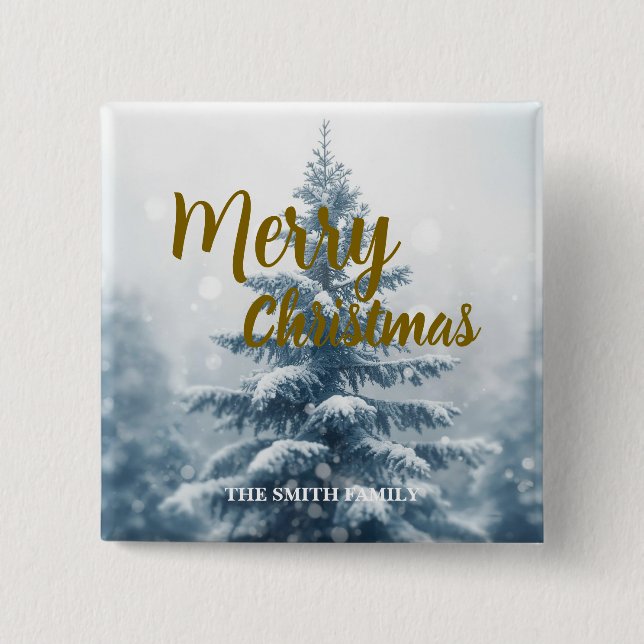 Elegant Christmas Xmas winter pine tree forest  2 Inch Square Button (Front)