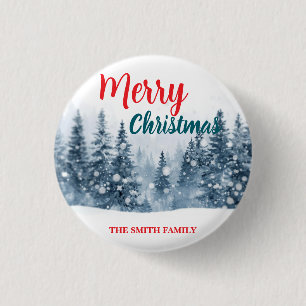 Elegant Christmas Xmas winter pine tree forest Hol 1 Inch Round Button