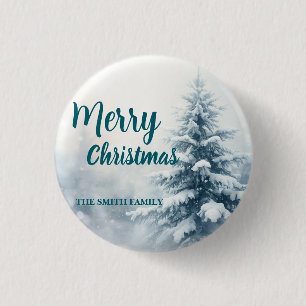 Elegant Christmas Xmas winter pine tree forest Hol 1 Inch Round Button