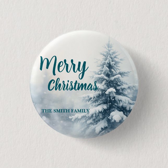 Elegant Christmas Xmas winter pine tree forest Hol 1 Inch Round Button (Front)
