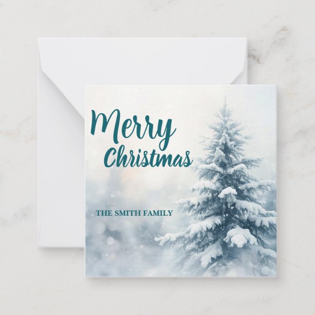 Elegant Christmas Xmas winter pine tree forest Hol Card (Front)