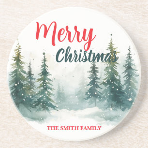 Elegant Christmas Xmas winter pine tree forest Hol Coaster