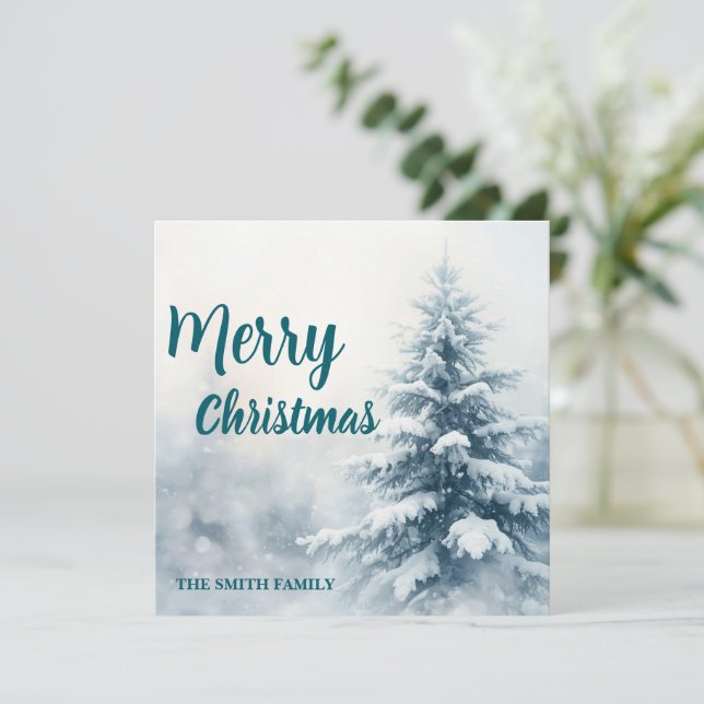 Elegant Christmas Xmas winter pine tree forest Hol Holiday Card (Standing Front)