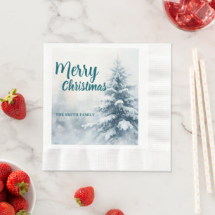 Elegant Christmas Xmas winter pine tree forest Hol Napkin