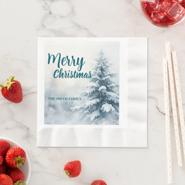 Elegant Christmas Xmas winter pine tree forest Hol Napkin (Insitu)