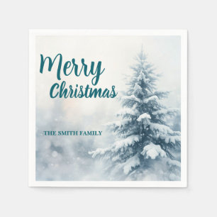 Elegant Christmas Xmas winter pine tree forest Hol Napkin