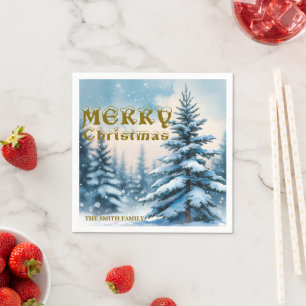 Elegant Christmas Xmas winter pine tree forest Hol Napkin