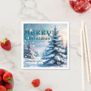 Elegant Christmas Xmas winter pine tree forest Hol Napkin