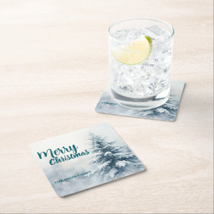 Elegant Christmas Xmas winter pine tree forest Hol Square Paper Coaster
