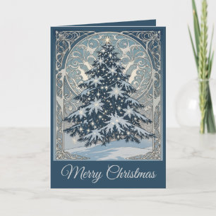 Elegant Christmas Yule Tree Snowflakes and Stars Holiday Card
