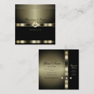 Elegant Chrome Effect and Black with Faux Diamonds Square Business Card