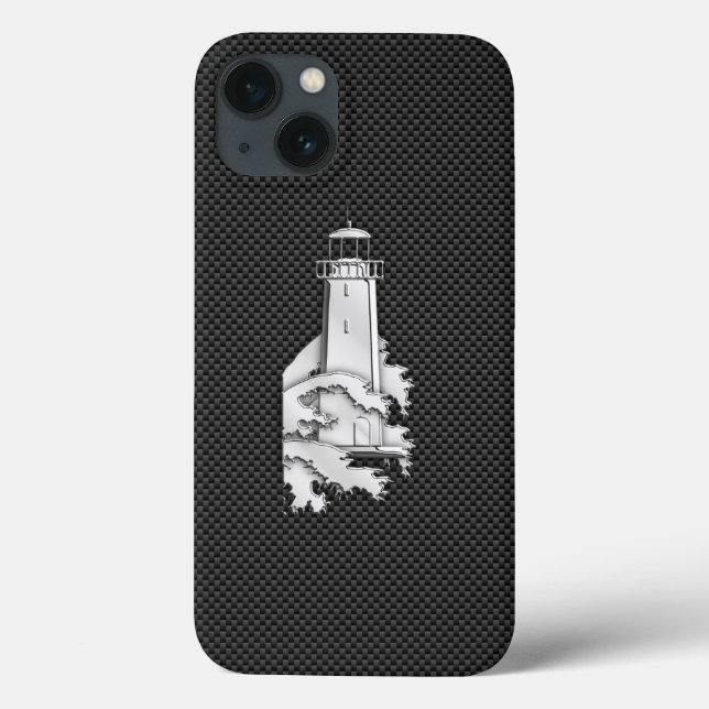 Elegant Chrome Like Lighthouse on Carbon Fiber Case-Mate iPhone Case (Back)