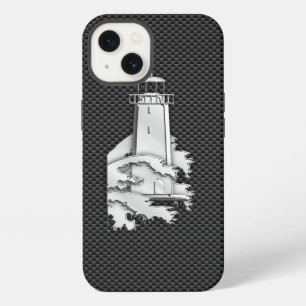 Elegant Chrome Like Lighthouse on Carbon Fibre iPhone 13 Case