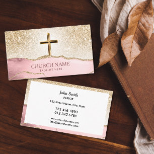 Elegant Church Pastor Deacon Bishop Gold Cross Business Card
