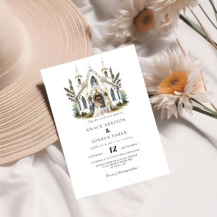 Elegant Church Watercolor Venue Manor Wedding Invitation