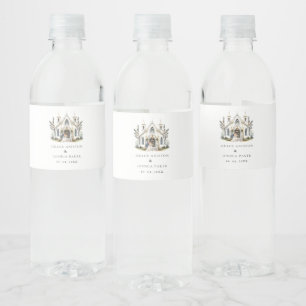 Elegant Church Watercolor Venue Manor Wedding Water Bottle Label