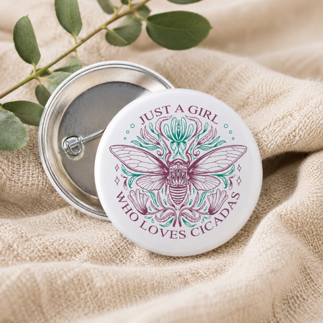 Elegant Cicada Insect Botanical Line Art Quotation 1 Inch Round Button (Matching items available in the collection)