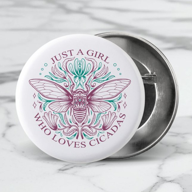 Elegant Cicada Insect Botanical Line Art Quotation 1 Inch Round Button (See the Collection for other gifts for the Girl Who Loves Cicadas!)