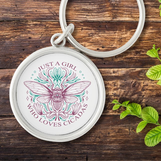 Elegant Cicada Lover Quote for Girls Line Art Keychain (Other items available with this design)