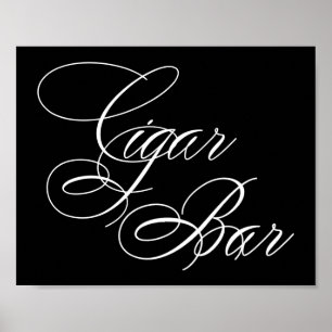 Elegant Cigar Bar White Script   Horizontal Table Poster