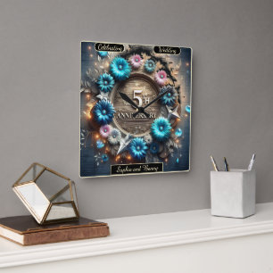 Elegant Circle: Celebrating Five Loving Years Square Wall Clock