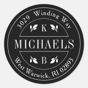 Elegant Circle Monogram Last Name Return Address Classic Round Sticker