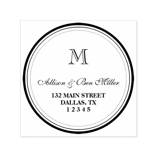 Elegant Circle Monogram Name & Address Self-inking Stamp (Design)
