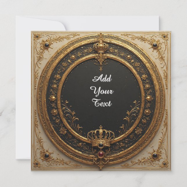 Elegant Circular Gold Frame With Crown Invitation (Front)