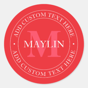 Elegant Circular Text Template Editable Red White Classic Round Sticker