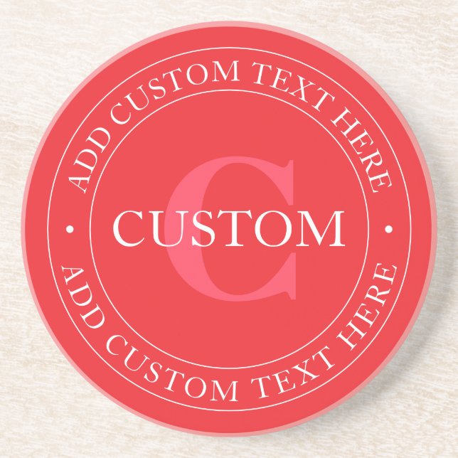 Elegant Circular Text Template Editable Red White Coaster (Front)