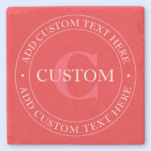 Elegant Circular Text Template Editable Red White Stone Coaster
