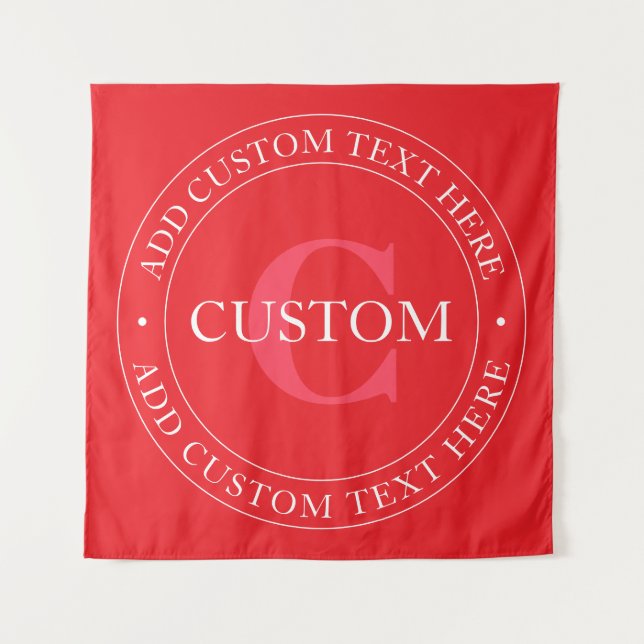 Elegant Circular Text Template Editable Red White Tapestry (Front)