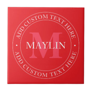 Elegant Circular Text Template Editable Red White Tile