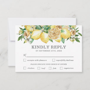 Élégant citron floral Mariage choix de repas carte