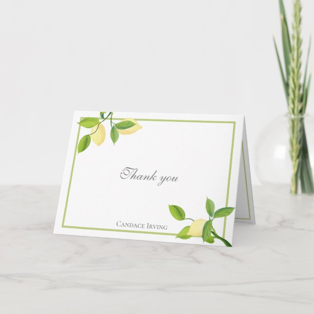 Élégant citron personnalisé Carte de remerciements (Devant)