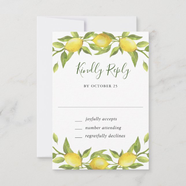Elégant citrons Aquarelle Verdure Mariage RSVP Ca (Devant)