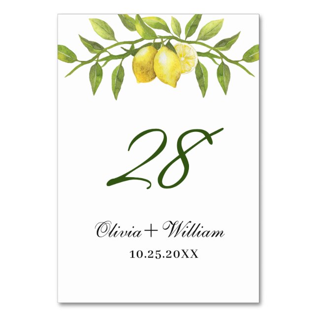 Élégant citrons Mariage de verdure Numéro de table (Par défaut)