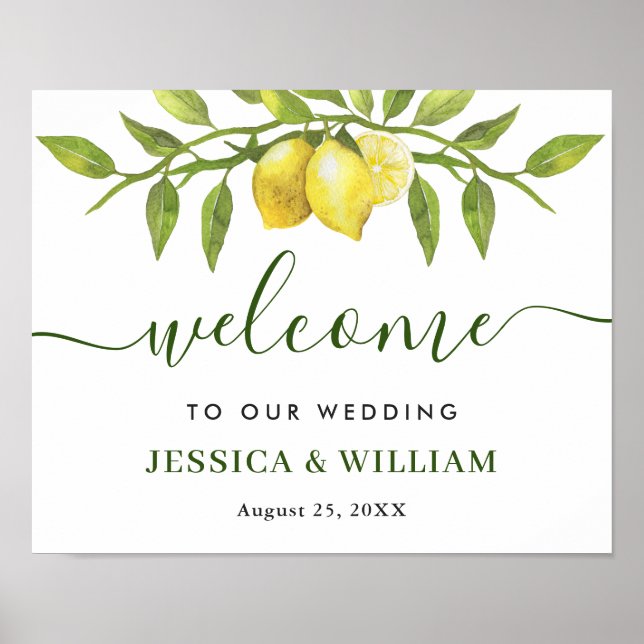 Elégant citrons verdure MARIAGE Affiche de bienven (Devant)