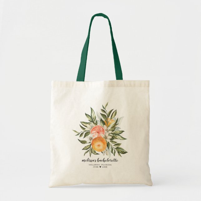 Elegant Citrus Botanical Bridesmaid Favour Tote Ba Bag (Front)