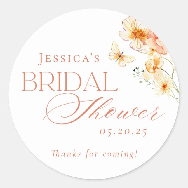 Elegant Citrus Floral Bridal Shower Classic Round Sticker (Front)