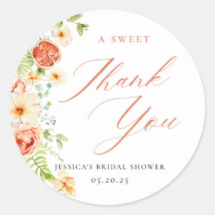 Elegant Citrus Floral Bridal Shower Favour Classic Round Sticker
