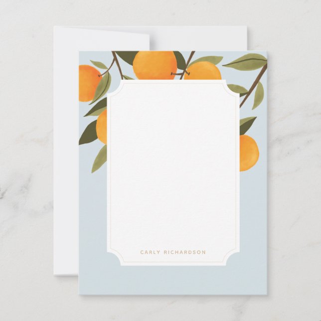 Elegant Citrus Orange Personalized Stationery Card (Front)
