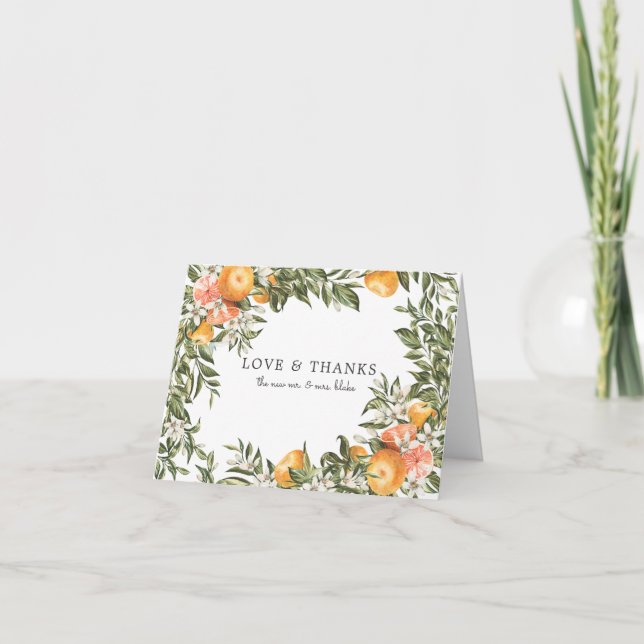 Elegant Citrus Orchard Wedding Photo Thank You (Front)