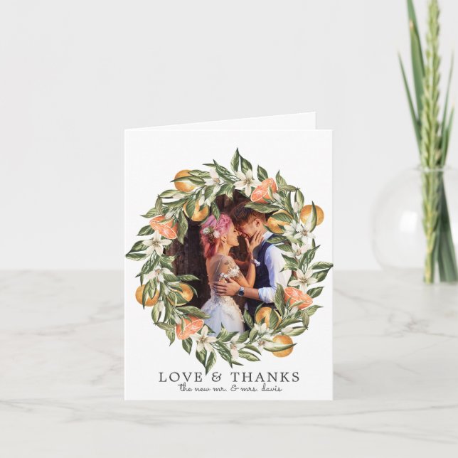 Elegant Citrus Orchard Wedding Photo Thank You (Front)