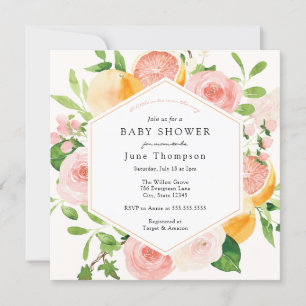 Elegant Citrus Pink Floral Bridal Shower Invitation